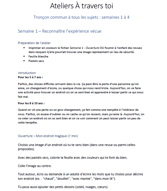 Ateliers À travers toi – Traverser un deuil (ENFANT)