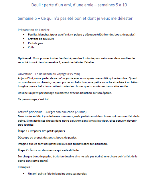 Ateliers À travers toi – Traverser un deuil (ENFANT)